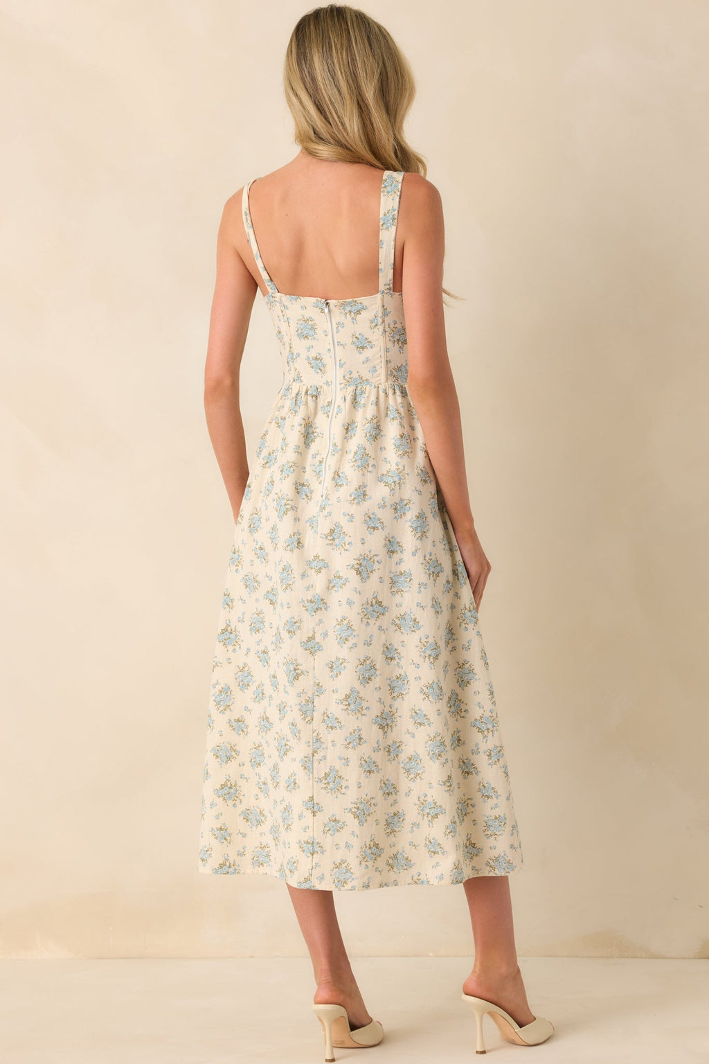Elegance With Edge Light Blue Floral Print Cotton Midi Dress