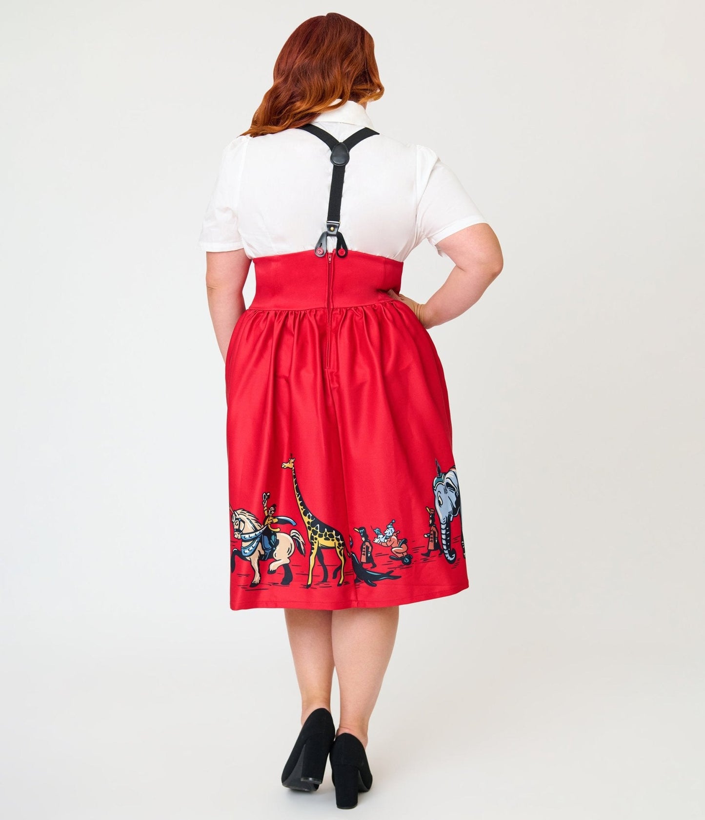 Disney Dumbo Collection by Unique Vintage Plus Size Red Ringmaster Suspender Swing Skirt