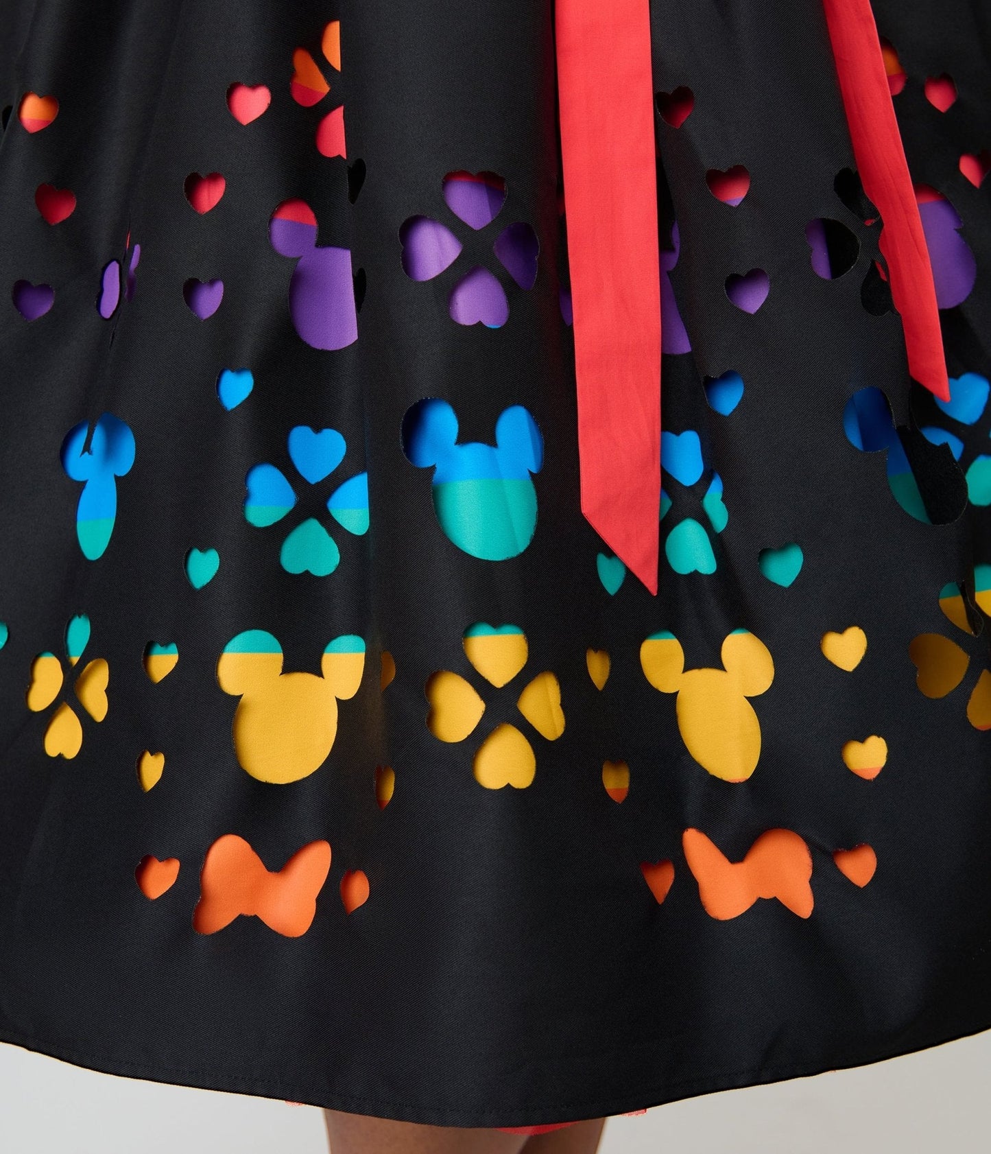 Disney Pride Collection by Unique Vintage Plus Size Black & Rainbow Stripe Mickey Cutout Swing Dress