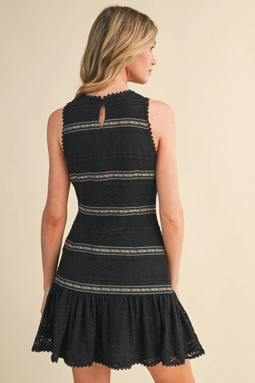 Floral Lace Tiered Trim Mini Dress