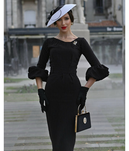 Heart My Closet Black Pinstripe Mila Pencil Dress