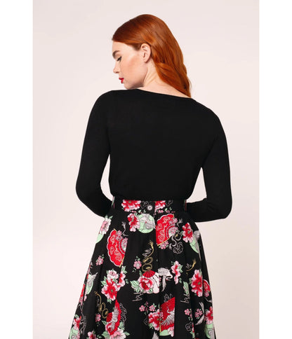 Hell Bunny Black Fan & Floral Embroidered Yuna Cardigan