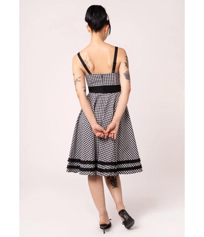 Hell Bunny Black Gingham Heart Pocket Swing Dress