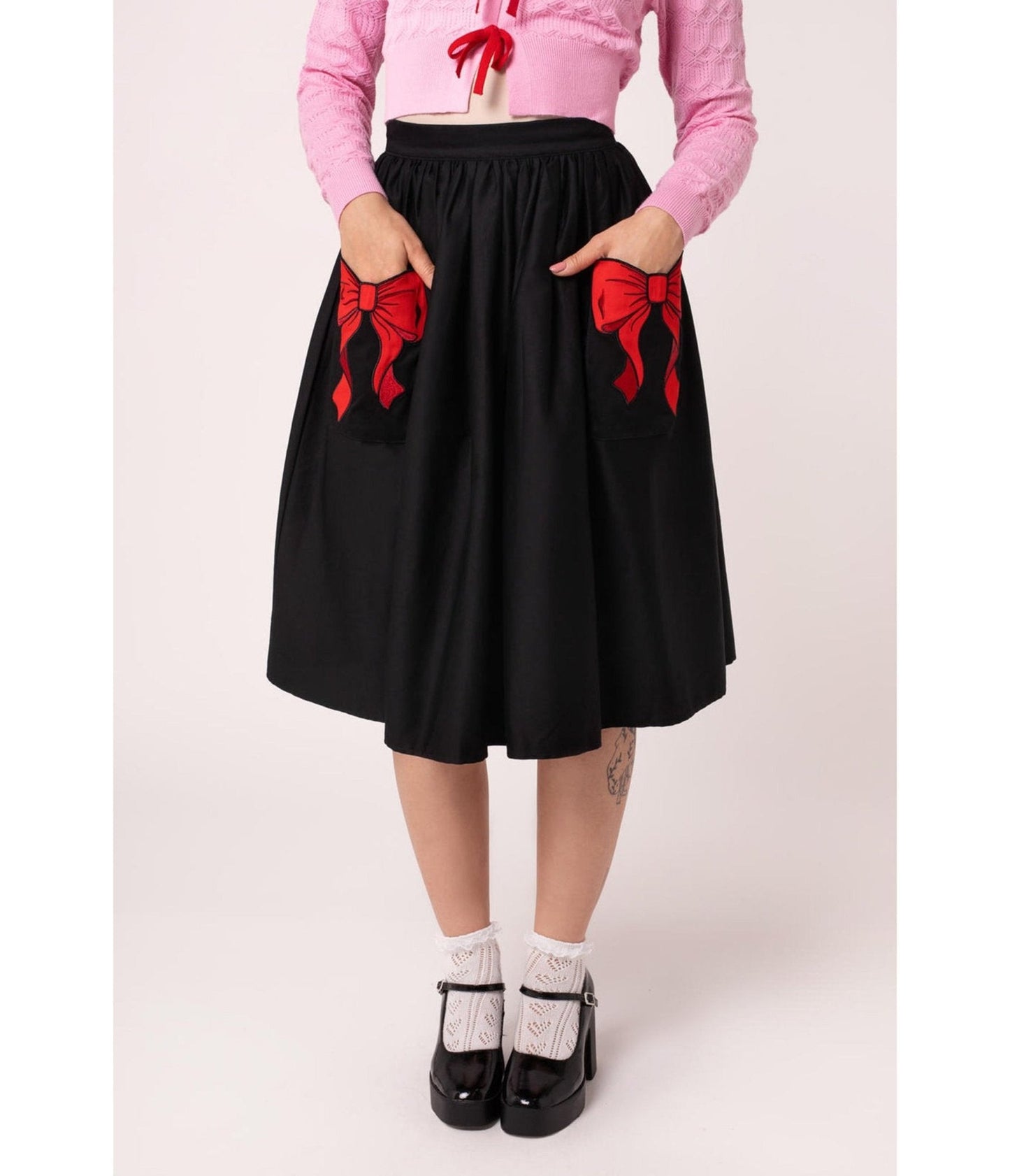 Hell Bunny Black & Red Bow Lucie Swing Skirt