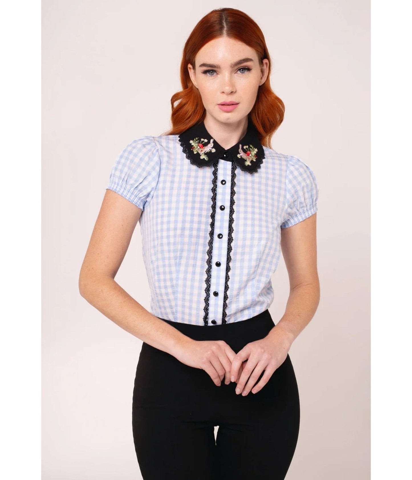 Hell Bunny Blue Gingham Beatrix Blouse