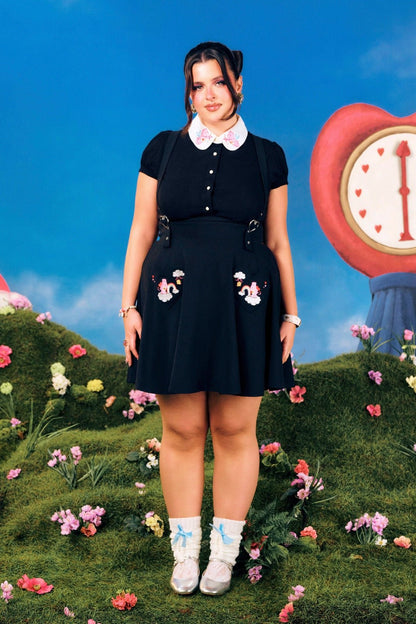 Hell Bunny Care Bears Black Love-A-Lot Pinafore Skirt