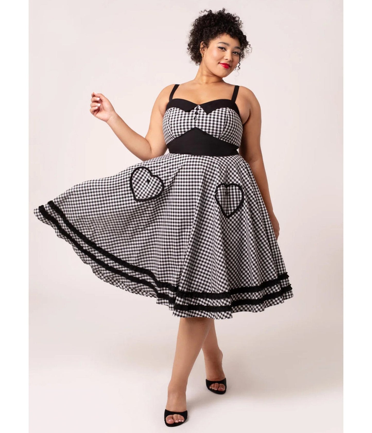 Hell Bunny Plus Size Black Gingham Heart Pocket Swing Dress