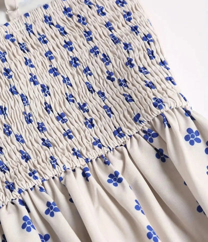 Ivory Sardine Print Spaghetti Strap Midi Dress