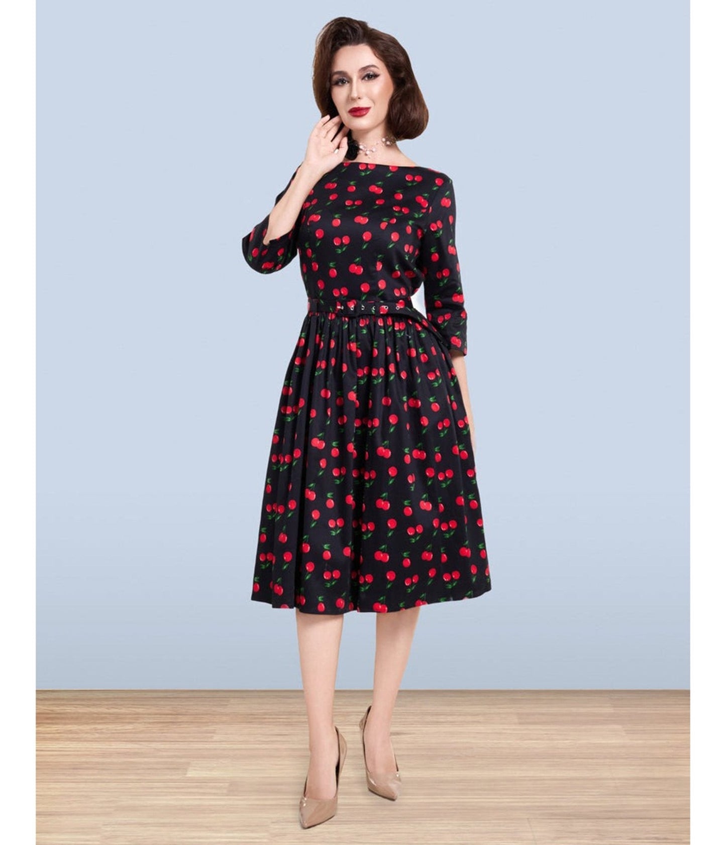 Lindy Bop Black Cherry Print Audrey Dress