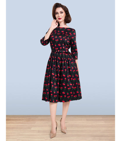 Lindy Bop Black Cherry Print Audrey Dress