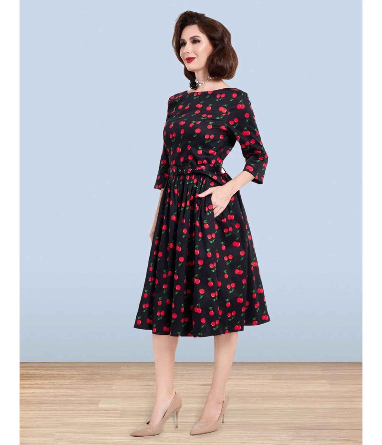 Lindy Bop Black Cherry Print Audrey Dress