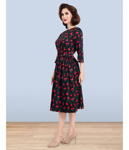 Lindy Bop Black Cherry Print Audrey Dress