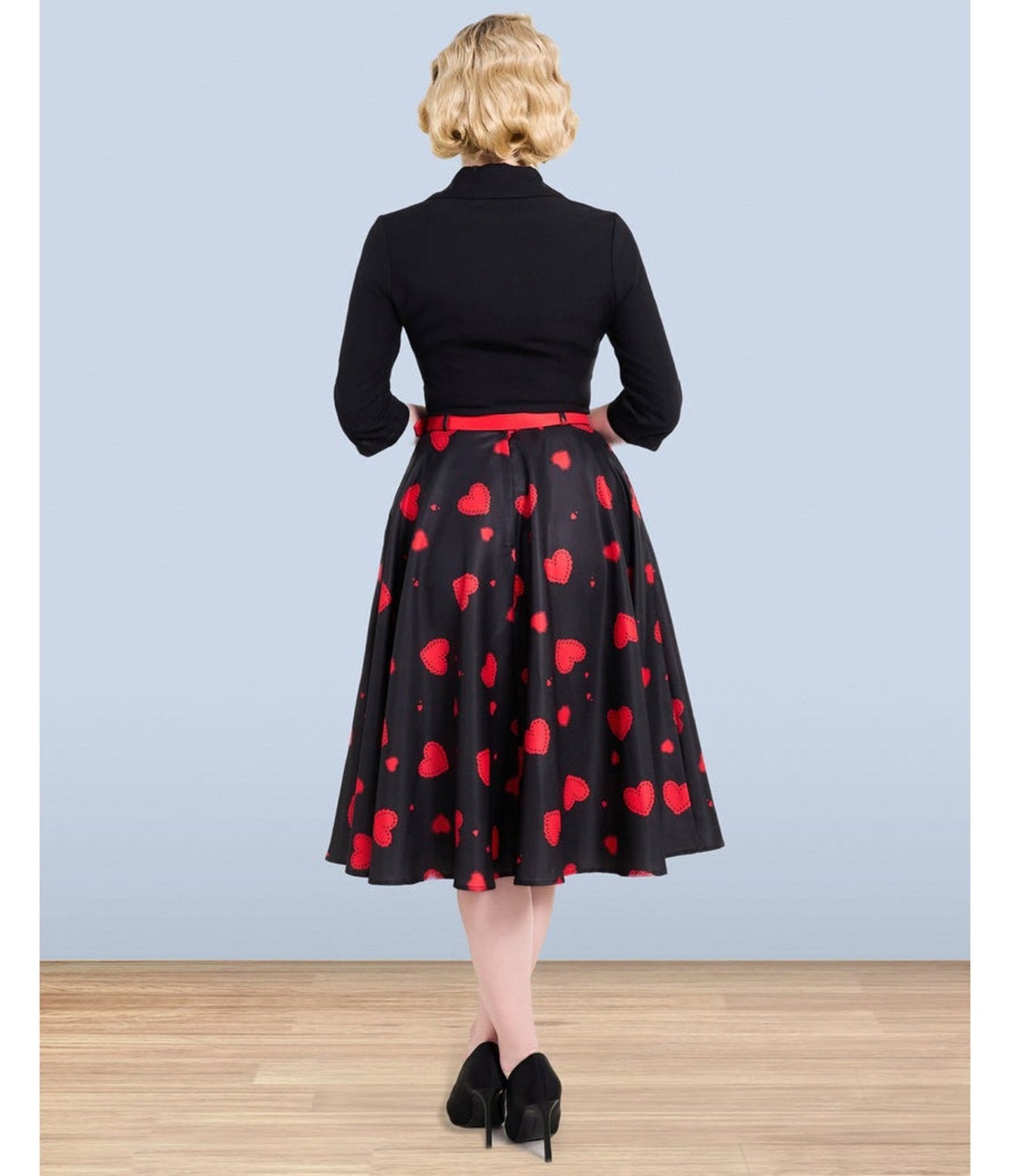 Lindy Bop Red Heart Print Christine Skirt