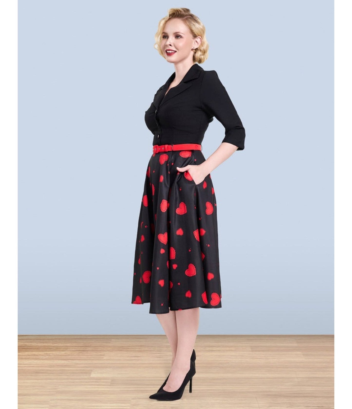 Lindy Bop Red Heart Print Christine Skirt