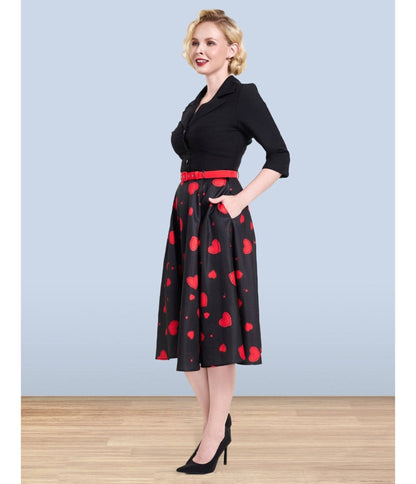 Lindy Bop Red Heart Print Christine Skirt
