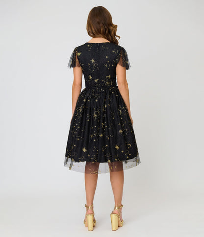 Magnolia Place Black Celestial Midori Swing Dress