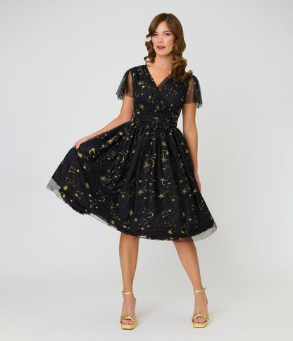 Magnolia Place Black Celestial Midori Swing Dress