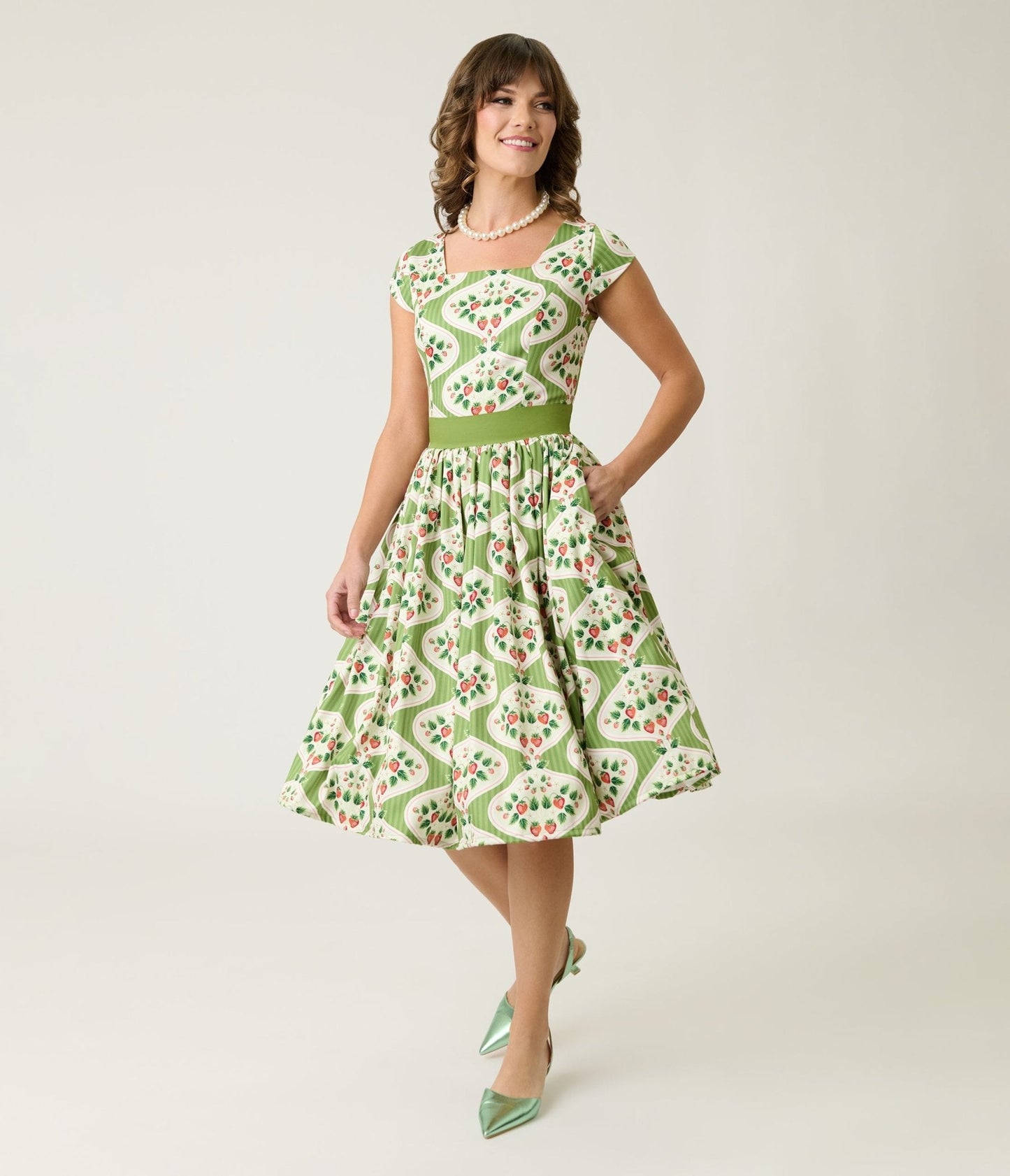 Magnolia Place Strawberry Wallpaper Anna Swing Dress