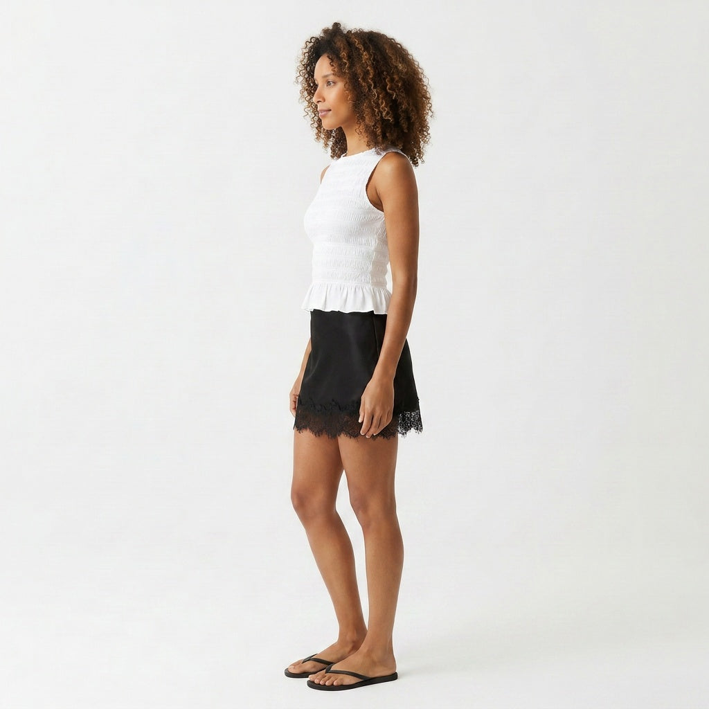 Everyday Satin Lace Mini Skirt