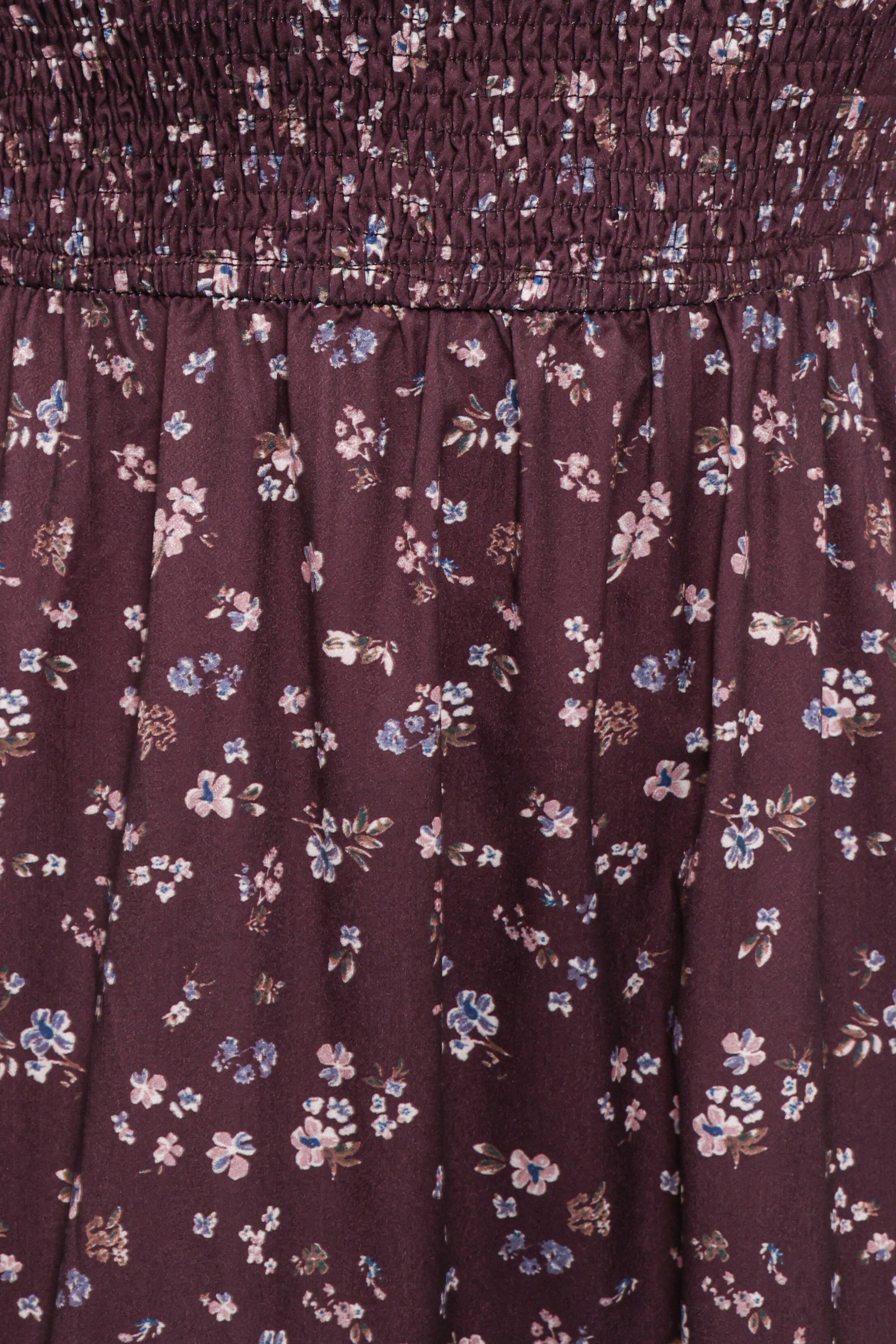 Edwina Shirred Frill Long Sleeve Midi Dress - Plum Floral