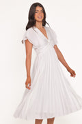 Nova Flutter Sleeve Midi Dress - White