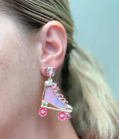 Pink Roller Skate Dangle Earrings