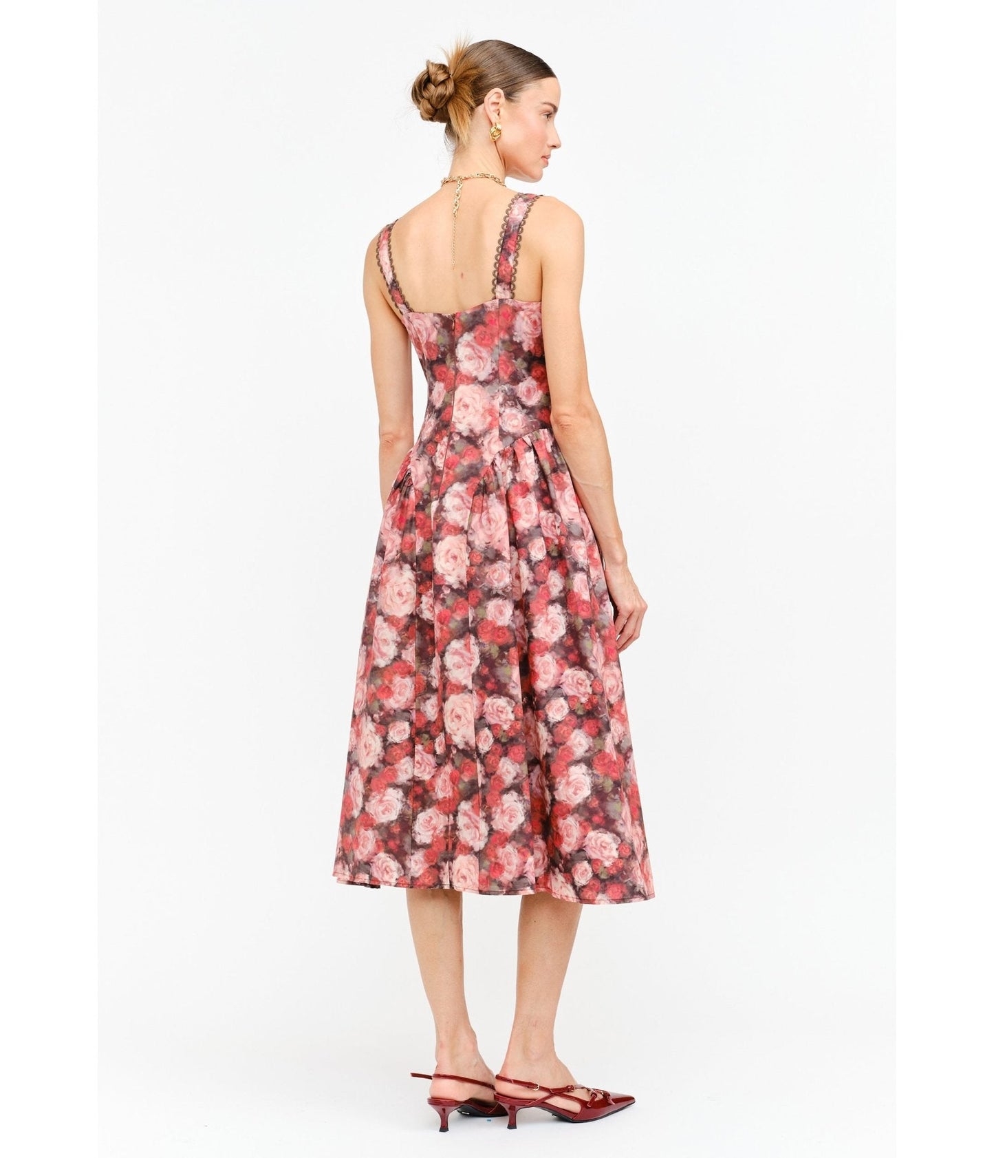 Pink Rose Cotton Midi Dress