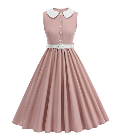 Pink & White Peter Pan Collared Swing Dress
