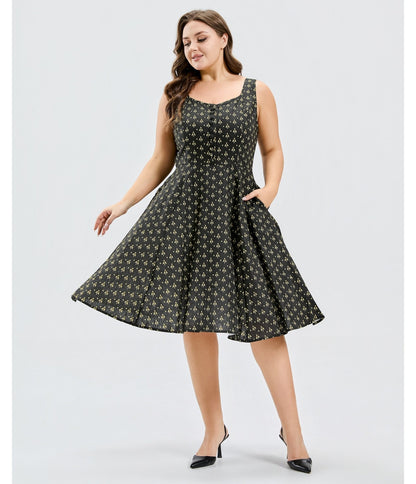 Plus Size Black Atomic Bees Print Heidi Dress