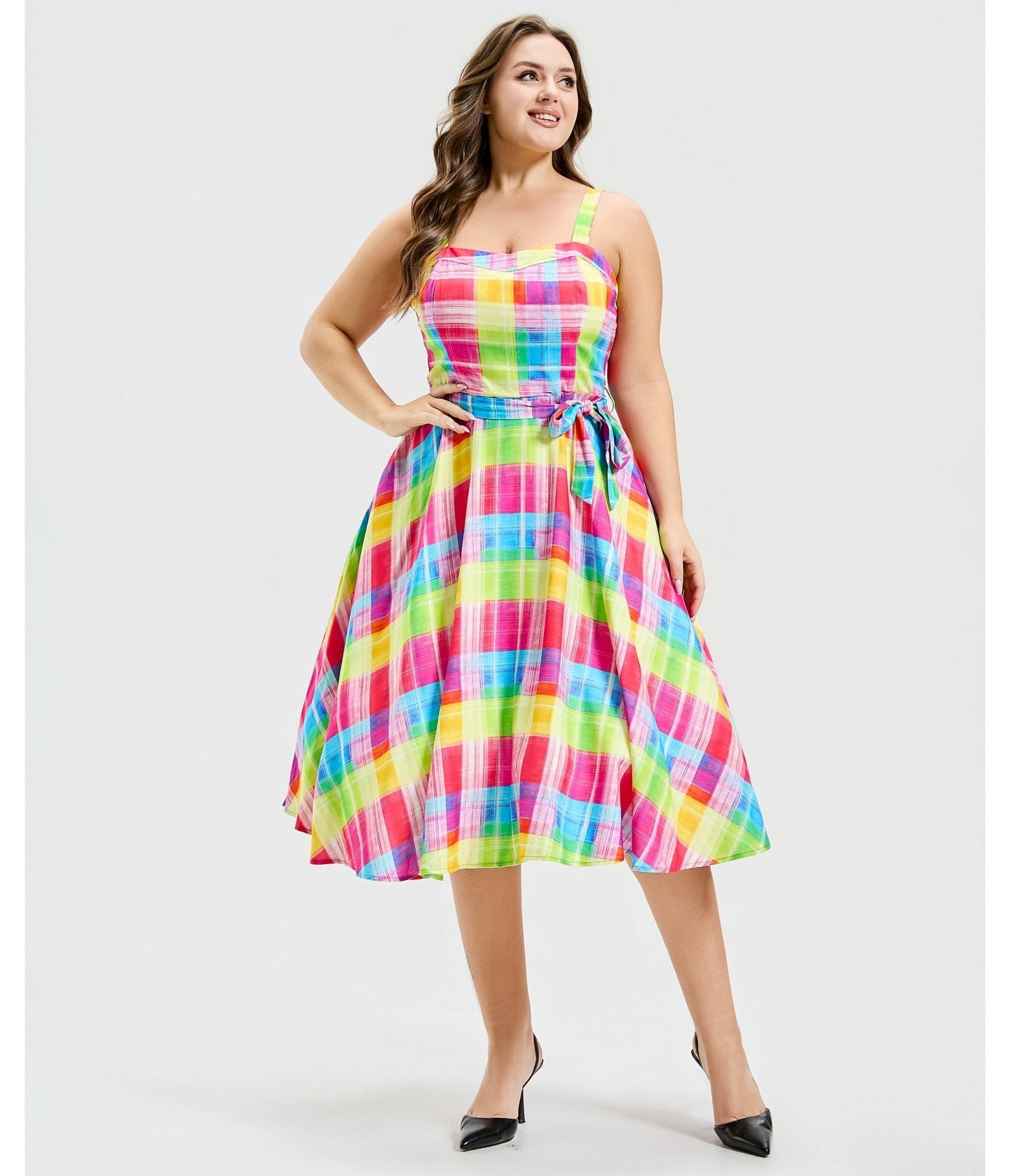 Plus Size Rainbow Plaid Lori Swing Dress