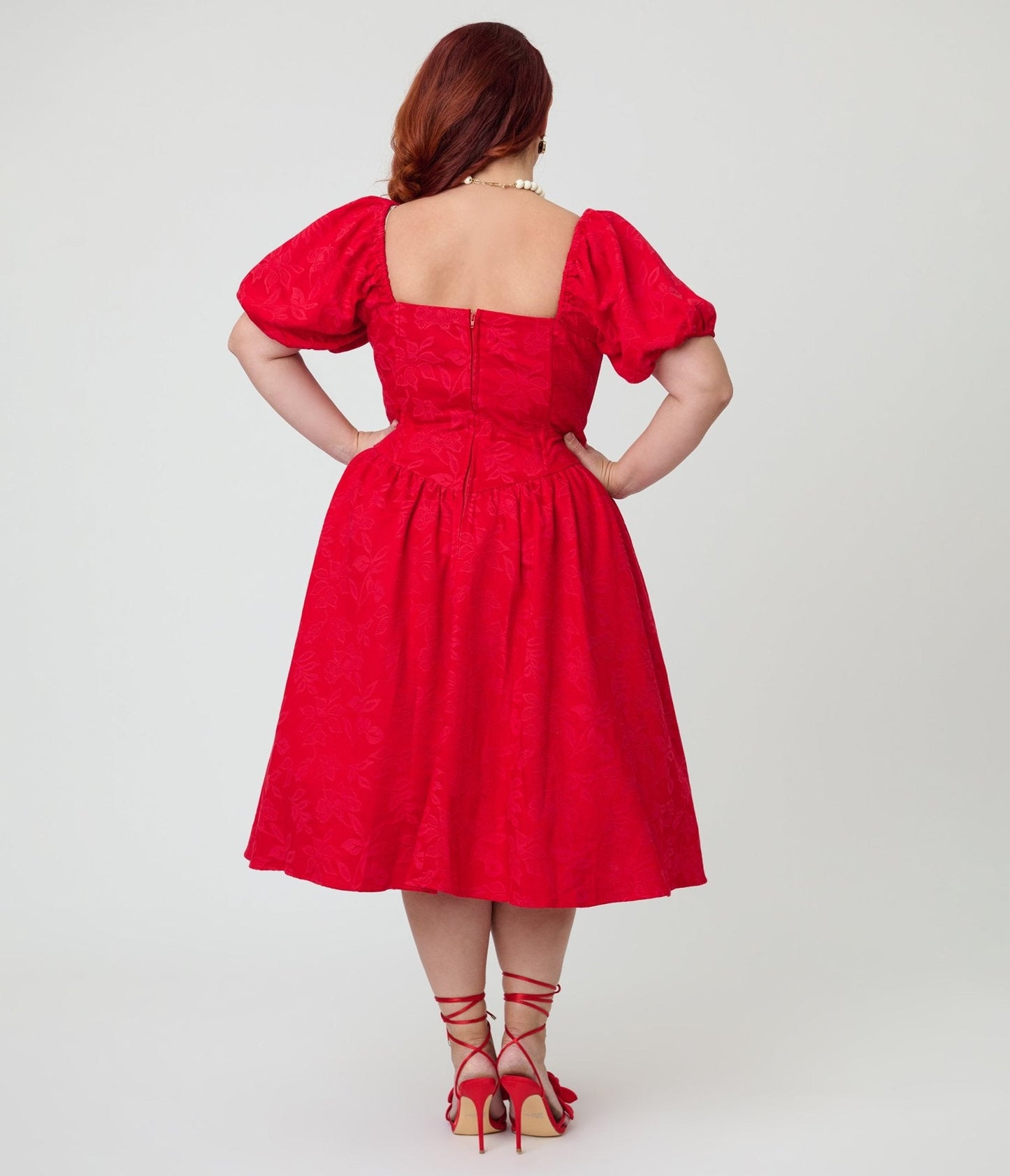 Smak Parlour Plus Size Red Brocade Sweetheart Swing Dress