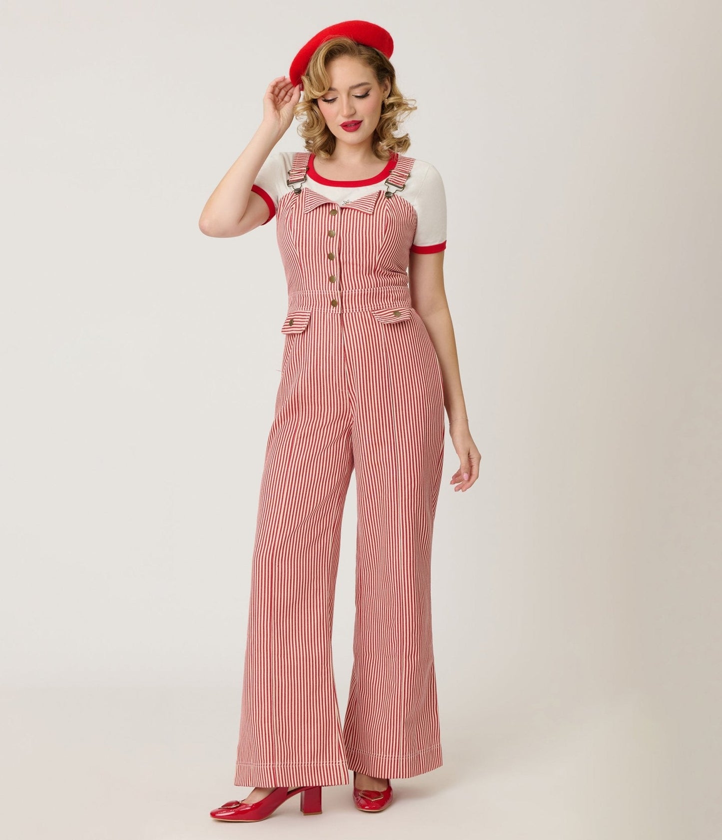 Smak Parlour Red & White Striped Wide Leg Dungarees