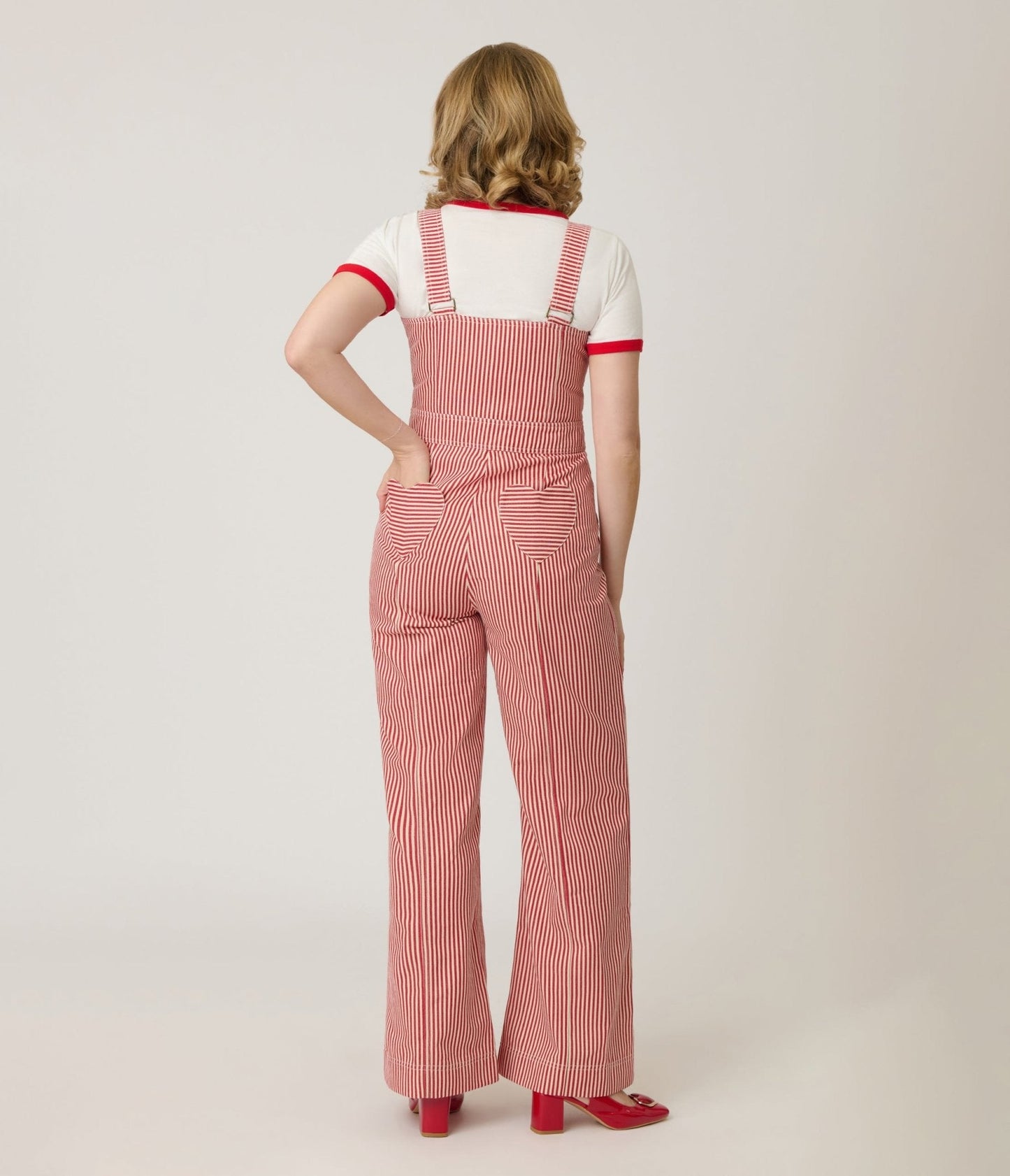 Smak Parlour Red & White Striped Wide Leg Dungarees
