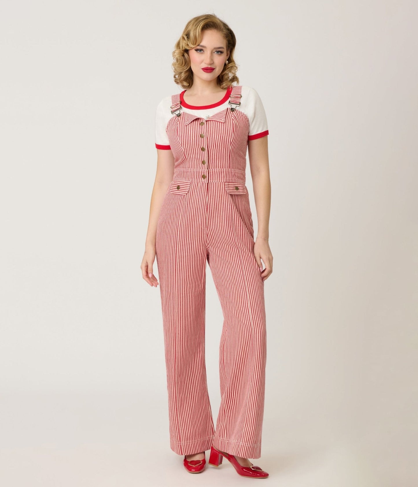 Smak Parlour Red & White Striped Wide Leg Dungarees