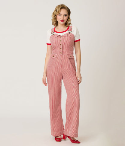 Smak Parlour Red & White Striped Wide Leg Dungarees