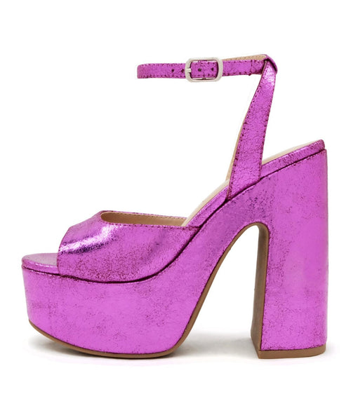 Purple Metallic Leatherette Platform Sandals