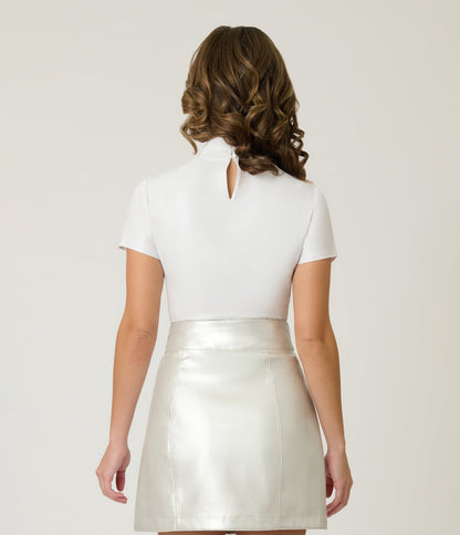 Smak Parlour Pearl White Mock Neck Top