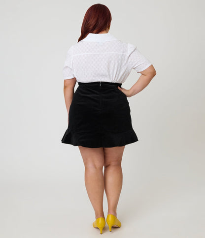 Smak Parlour Plus Size Black Daisy Pocket Cotton Flounce Mini Skirt