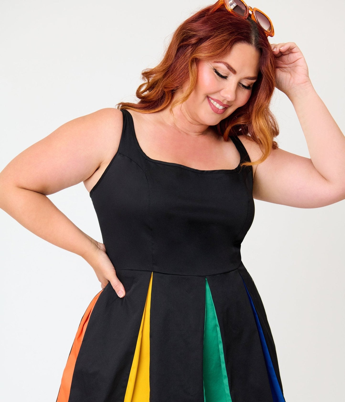 Smak Parlour Plus Size Black & Rainbow Pleated Skirted Romper