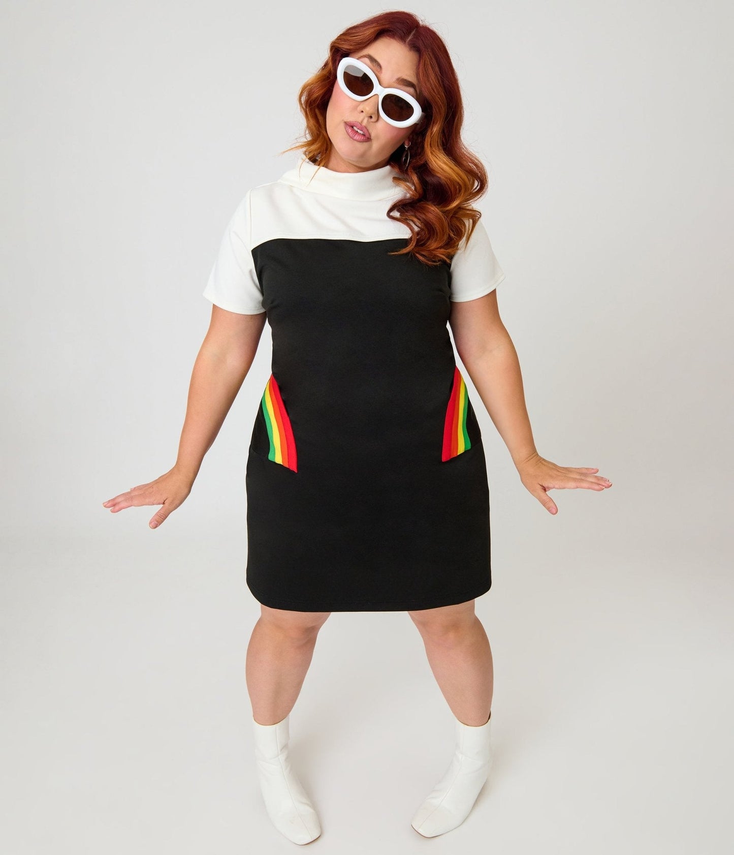 Smak Parlour Plus Size Black & Rainbow Pockets Shift Dress
