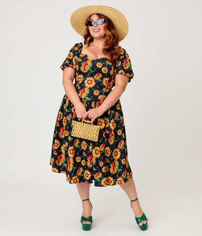 Smak Parlour Plus Size Black & Sunflower Sweetheart Swing Dress
