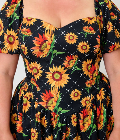 Smak Parlour Plus Size Black & Sunflower Sweetheart Swing Dress