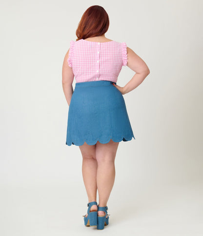 Smak Parlour Plus Size Denim & Pink Gingham Campus Mini Skirt
