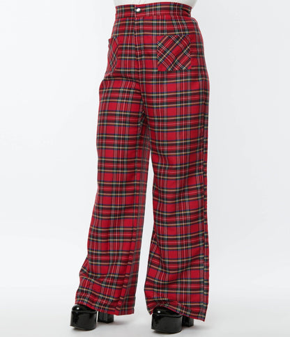 Smak Parlour Plus Size Red Plaid Wide Leg Trousers