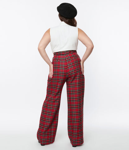 Smak Parlour Plus Size Red Plaid Wide Leg Trousers