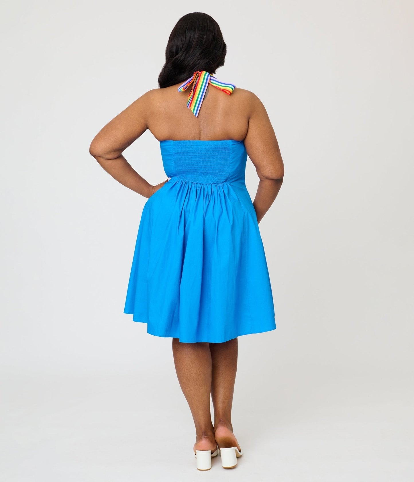 Smak Parlour Plus Size Royal Blue & Rainbow Sweetheart Halter Flare Dress