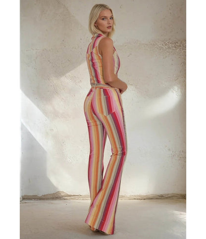 Striped Denim Belted Cotton Jumpsuit