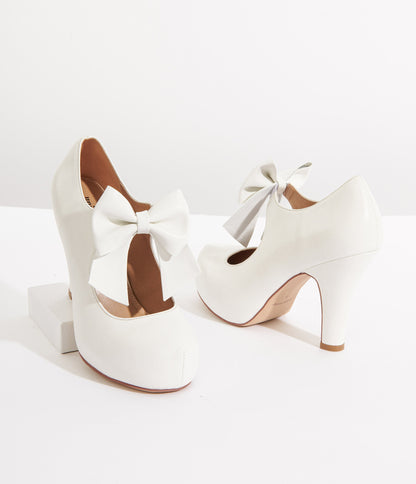 Unique Vintage 1920s White Bow Mary Jane Heels