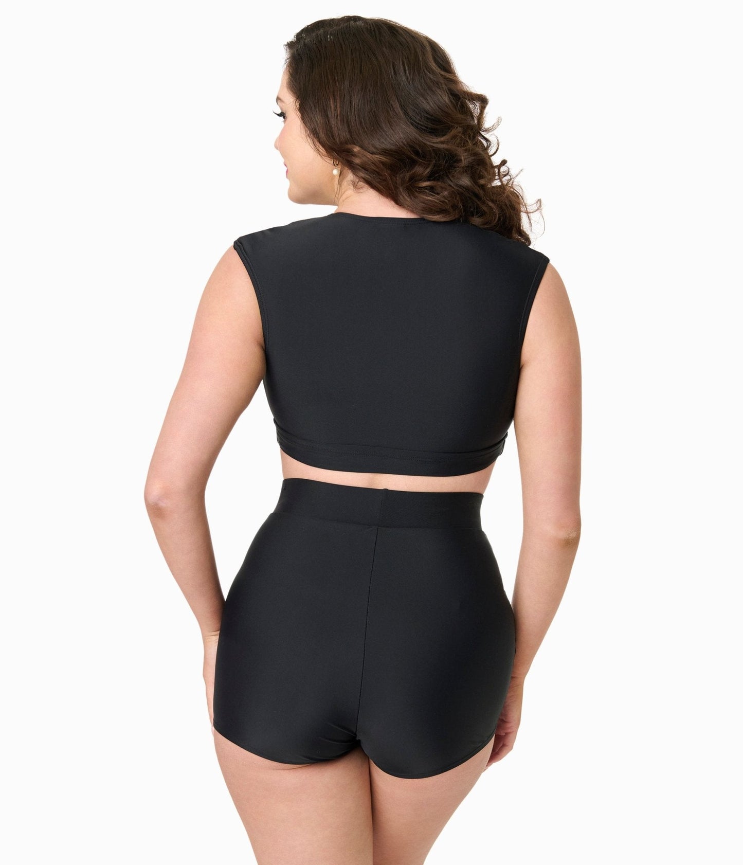 Unique Vintage Black High Waist Swim Shorts