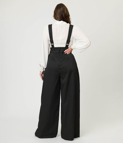 Unique Vintage Black Pinstripe Rochelle Suspender Pants